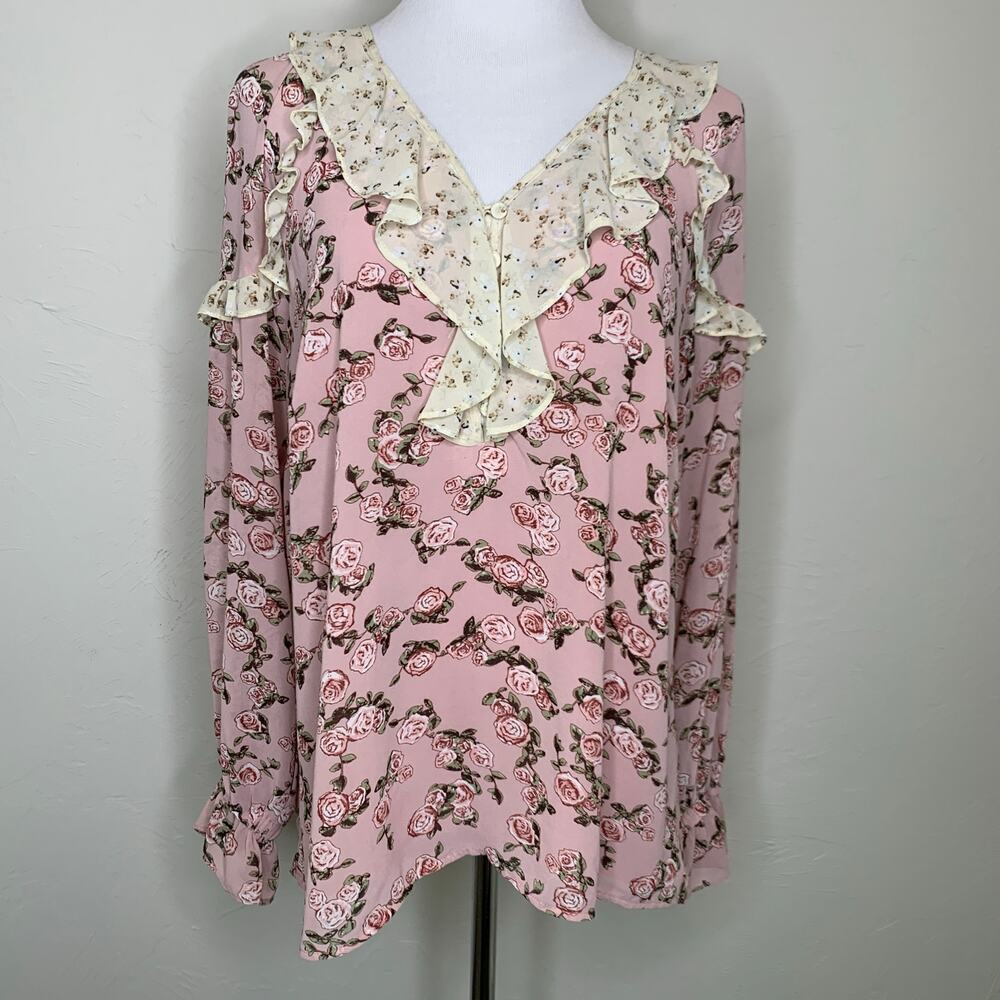 DR2 Daniel Rainn DR2 Pink Rose Chiffon Blouse Sz Large
